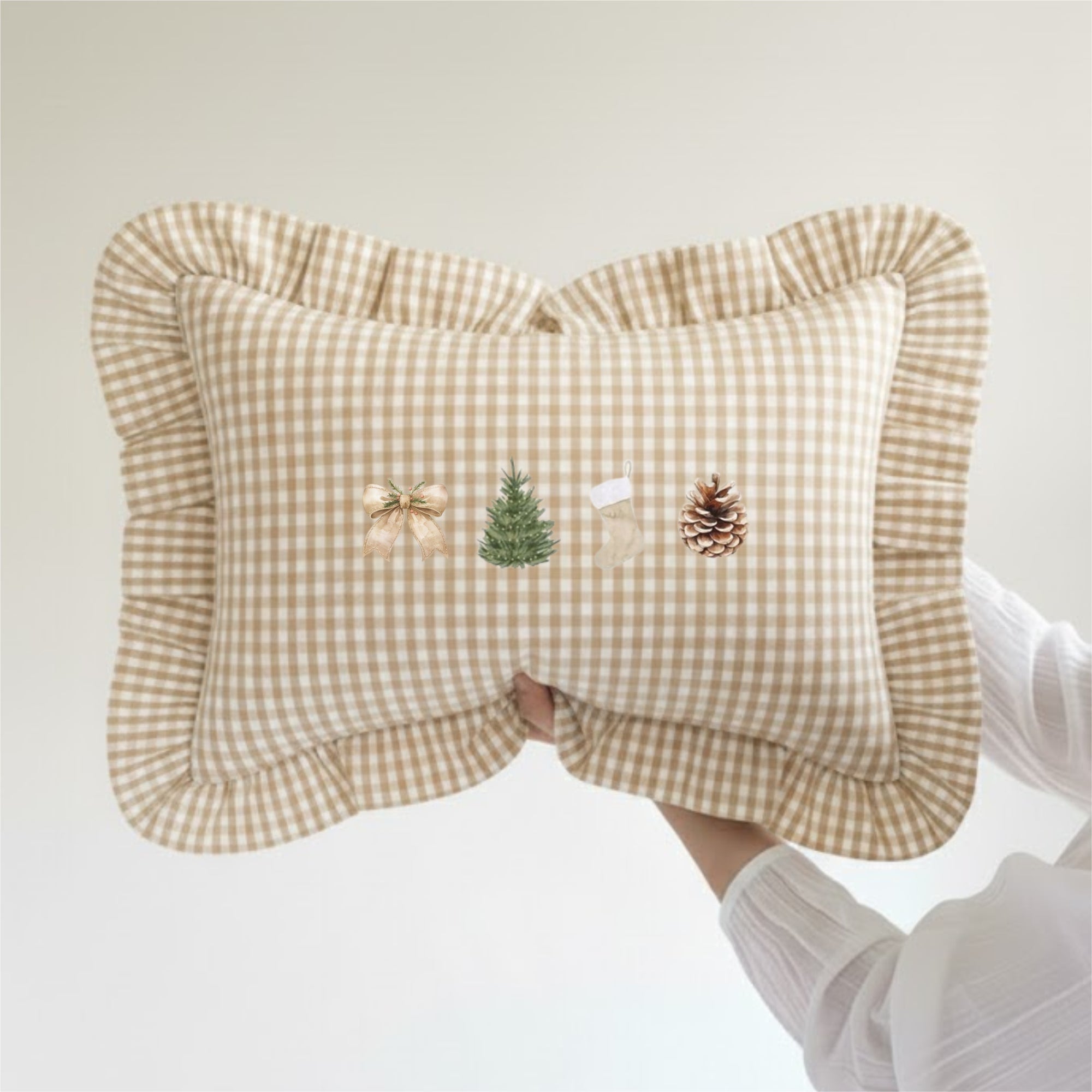 Christmas Home Edition Beige Ruffle scatter cushion - small check