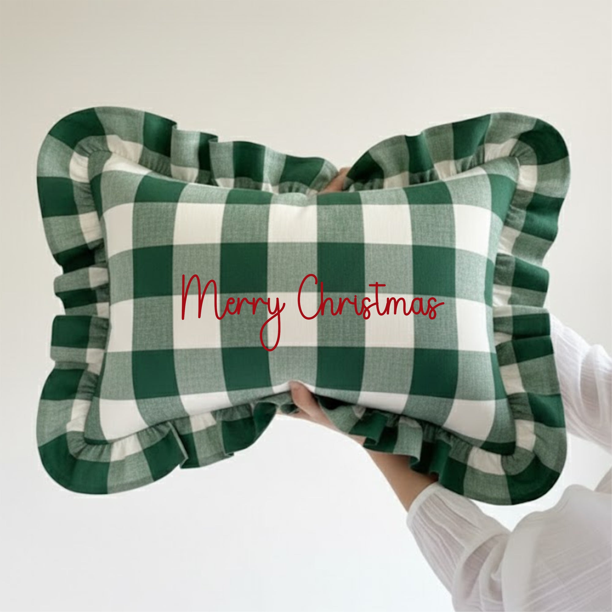 Christmas Home Edition Green Ruffle Scatter Cushion - Medium Check
