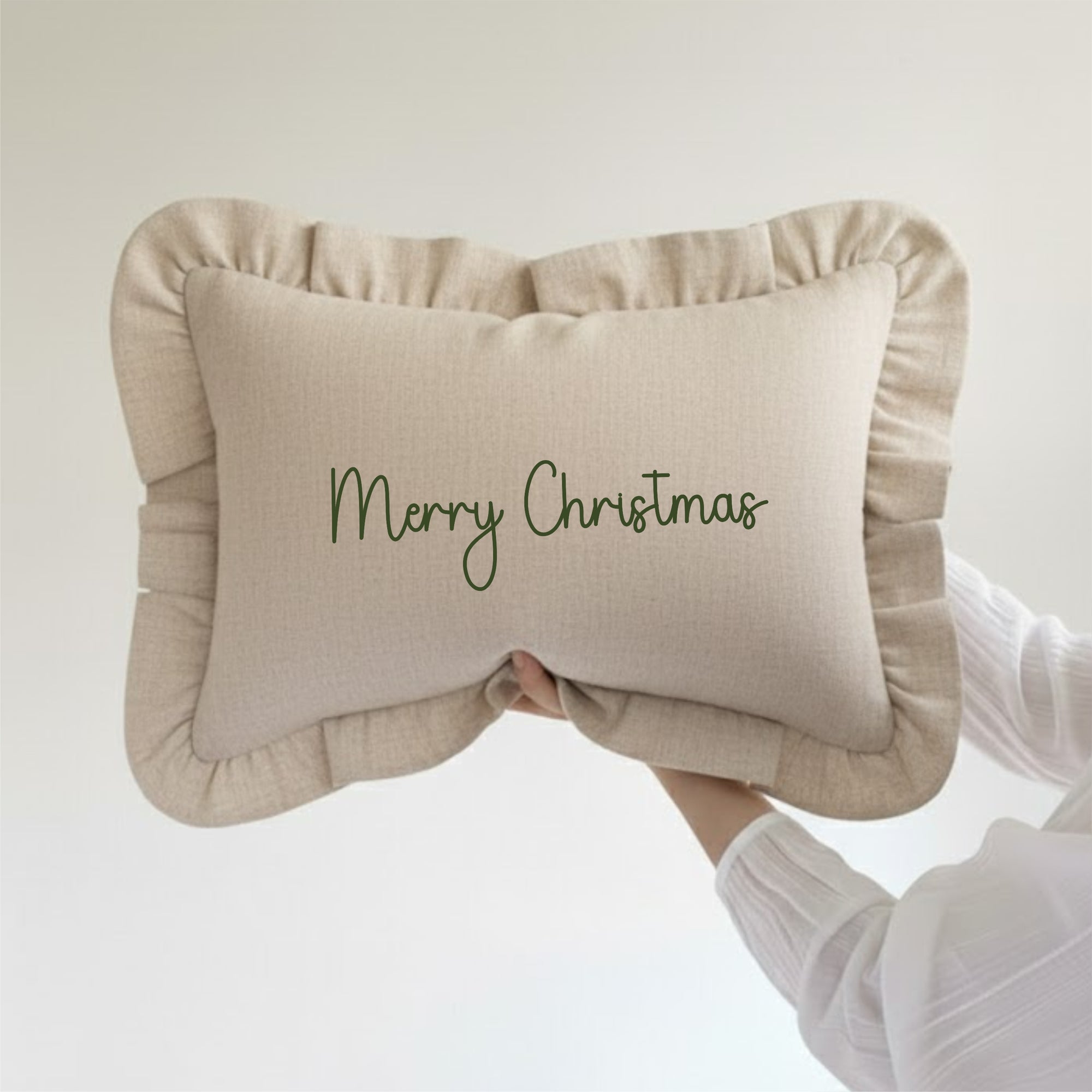 Christmas Home Edition Beige Ruffle scatter cushion - Merry Christmas