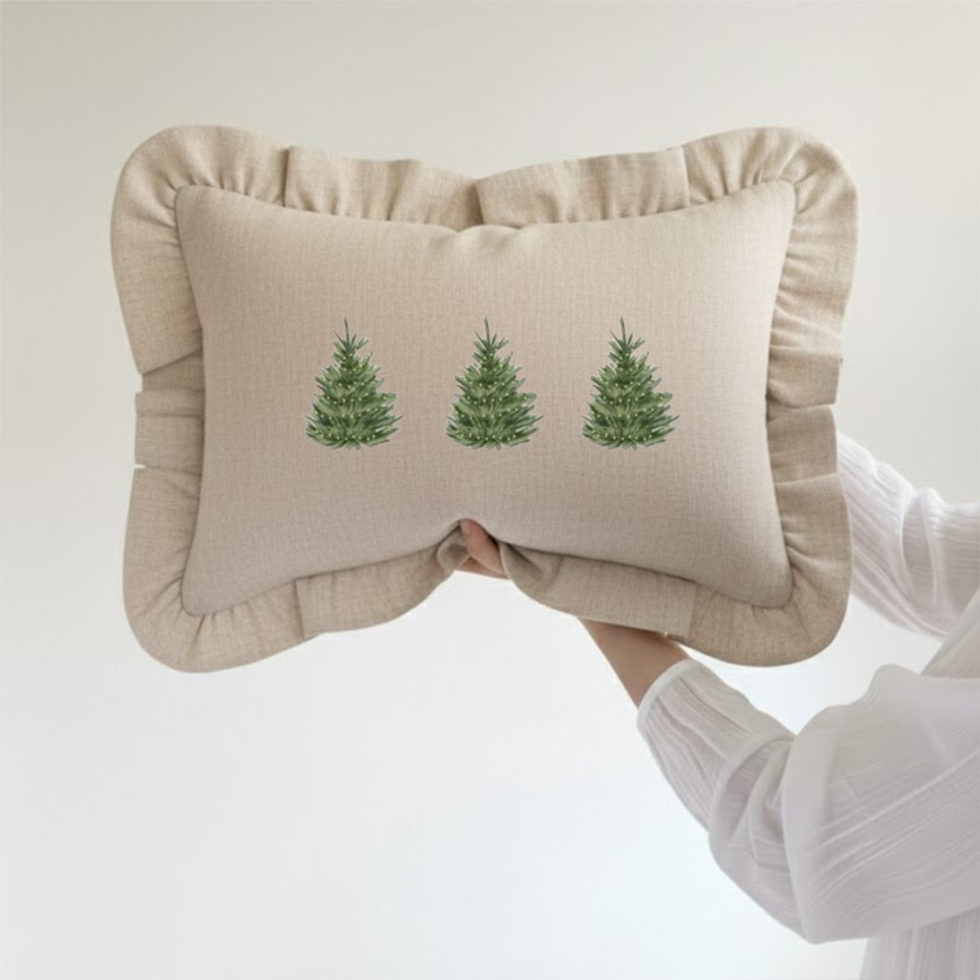Christmas Home Edition Beige Ruffle scatter cushion - Tree