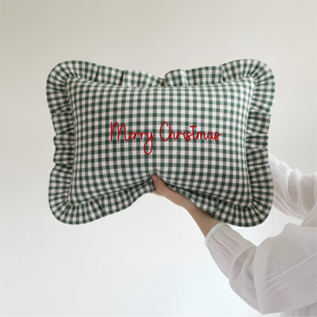 Christmas Home Edition Green Ruffle scatter cushion - Small check