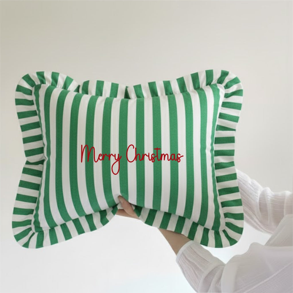 Christmas Home Edition Green Ruffle scatter cushion - stripes